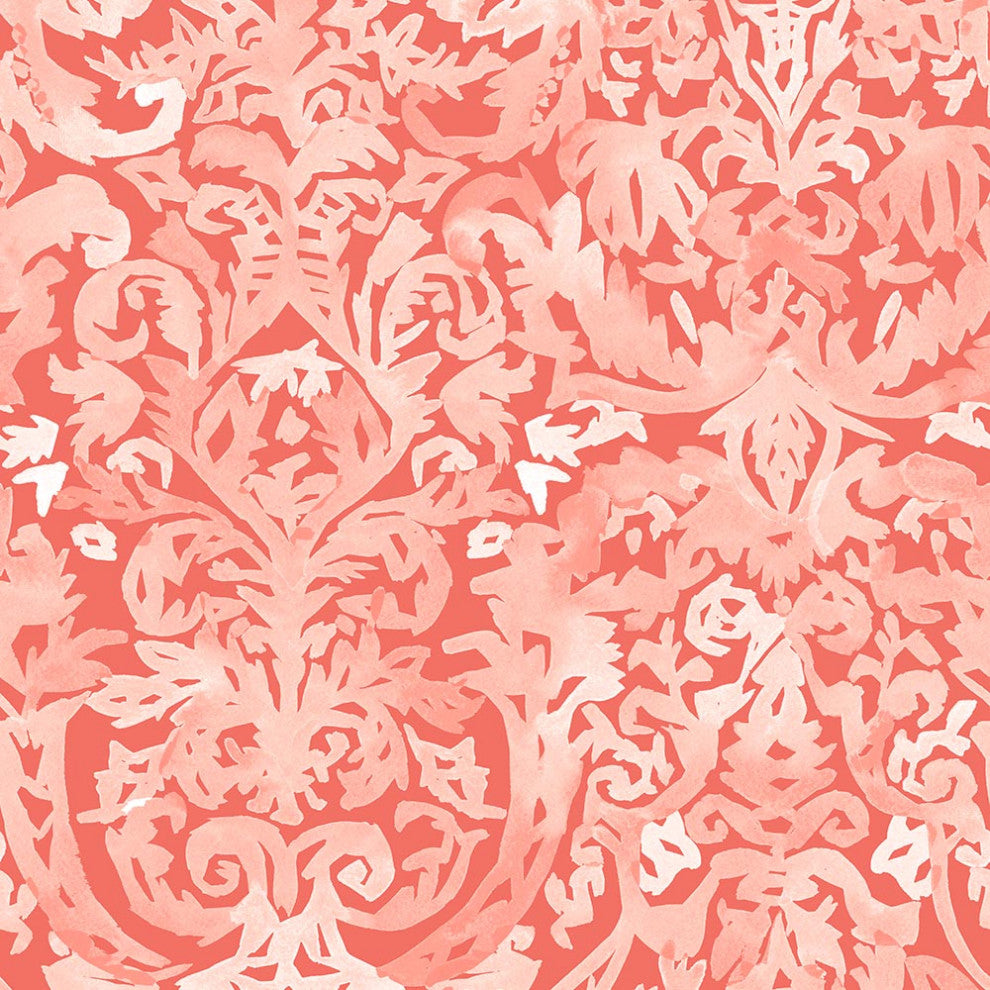 Antique Damask Wallcovering, Coral, Roll, Traditional