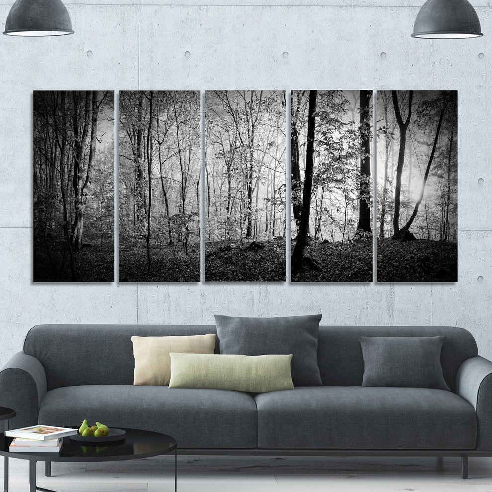 Beautiful Forest Morning Panorama, Landscape Canvas Art Print, 60"x28", 5 Panels