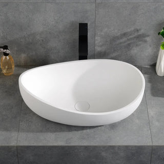 Bathroom Stone Resin Oval Vessel Sink Modern Art Sink with Pop Up Drain, Matte White