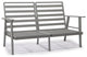 LeisureMod Walbrooke Grey Patio Sofa Set With Round Fire Pit Table, Navy Blue