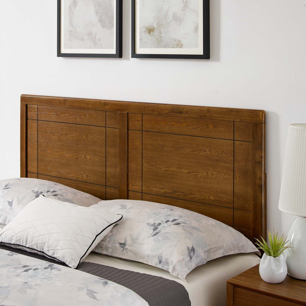 Platform Bed Frame, Queen Size, Wood, Brown Walnut, Modern Mid-Century, Bedroom