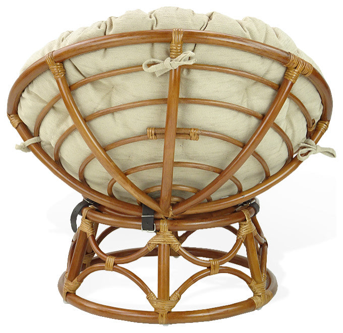 Kids Papasan Wicker Rattan Chair Natural Handmade With Cream Cushion, Colonial