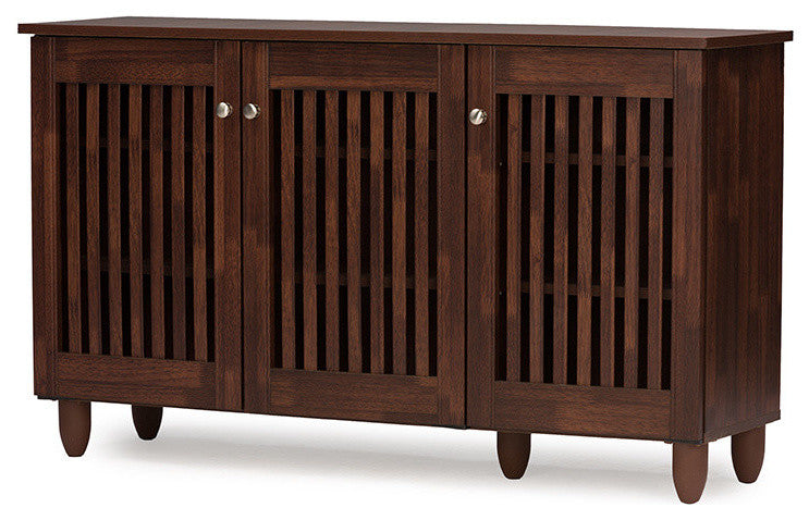 Fernanda Modern 3-Door Oak Brown Wooden Entryway Shoes Storage Wide Cabinet