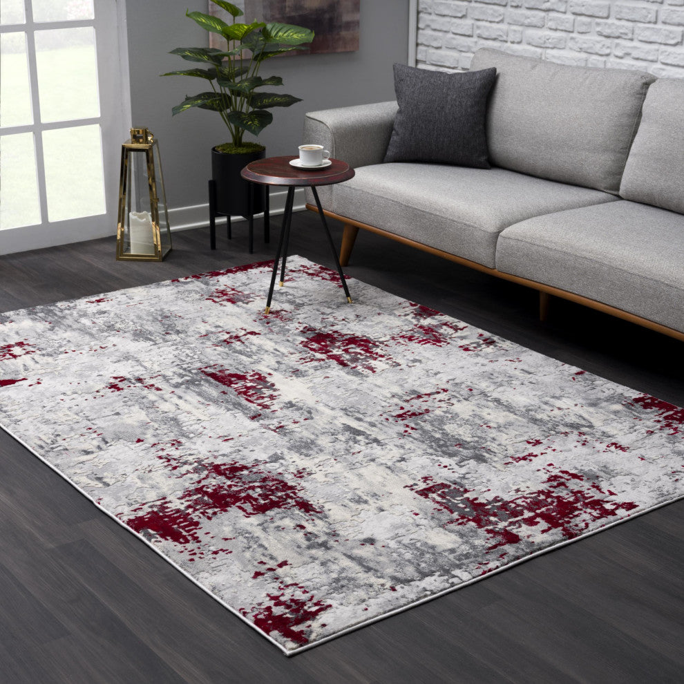 8"x11" Red and Gray Modern Abstract Area Rug