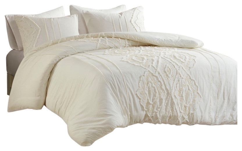 Madison Park Margot Geo Chenille 3-Piece Comforter/Duvet Cover Mini Set, Ivory