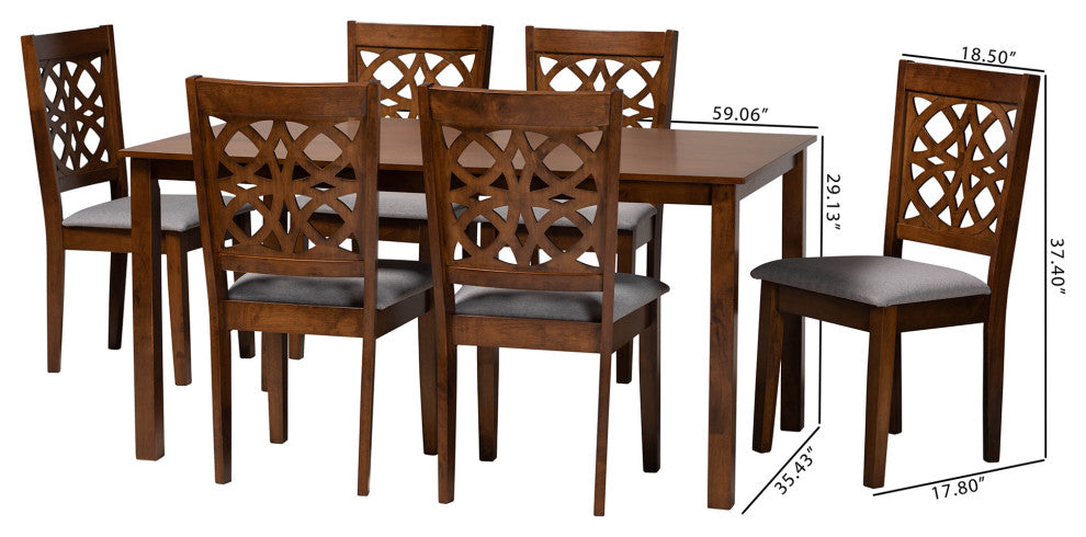 Aletta Modern Collection, Gray/Walnut Brown, 7-Piece Dining Set