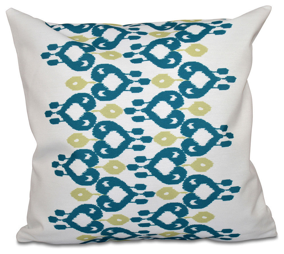 Boho Chic , Geometric Outdoor Pillow, Teal, 18"x18"