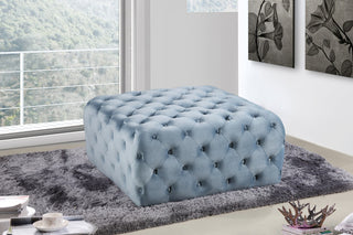 Ariel Velvet Upholstered Ottoman/Bench, Sky Blue