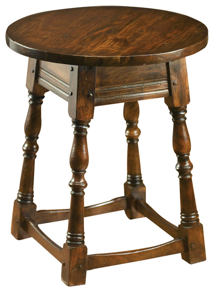 Round Top Cambridge End Table, Pecan Finish