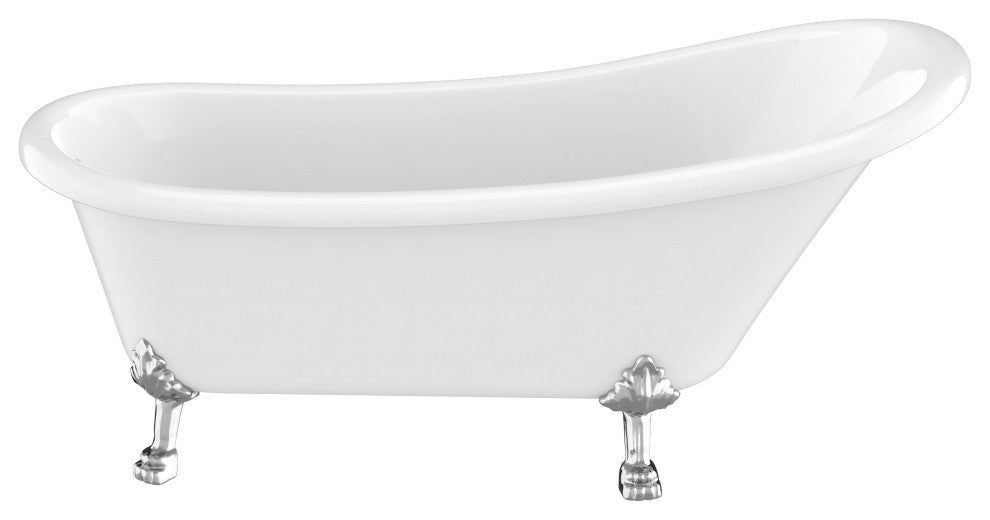 ANZZI Diamante 67.32" White Acrylic Slipper Claw Foot Tub, Lion's Paw Feet