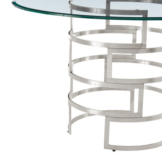 Diaz 48" Round Glass Tabletop Dining Table Brushed Stainless Steel Base