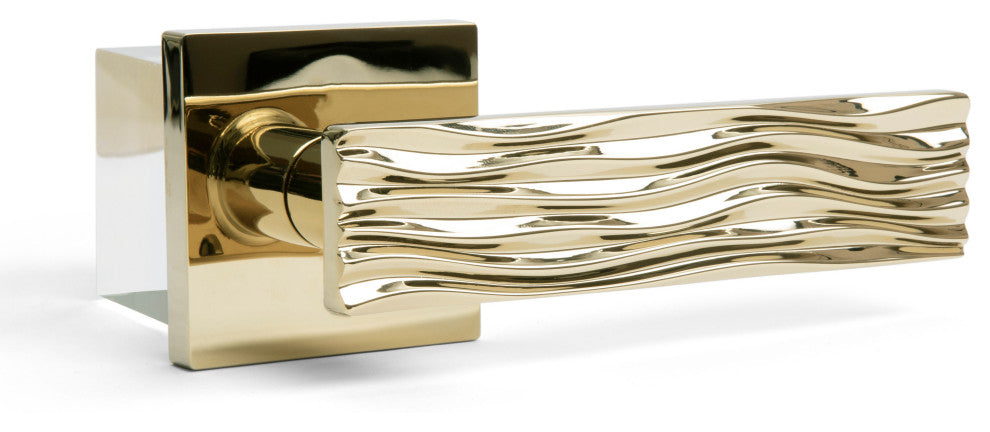 Modern Heavy Duty Designer Interior Door Lever - Ridge Collection, Polished Brass, Double Dummy