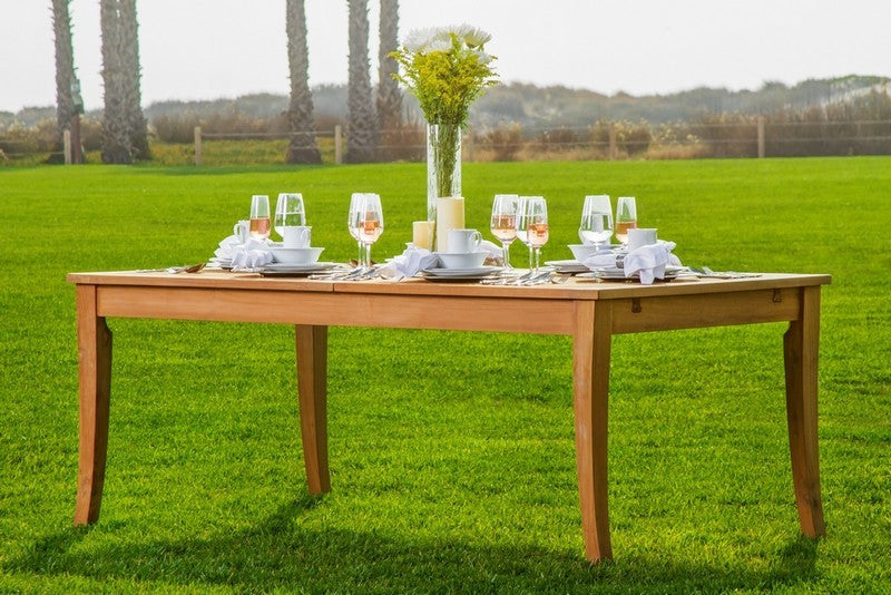 7-Piece Teak Dining Set: 122" X-Large Rectangle Table, 6 Wave Stacking Chairs