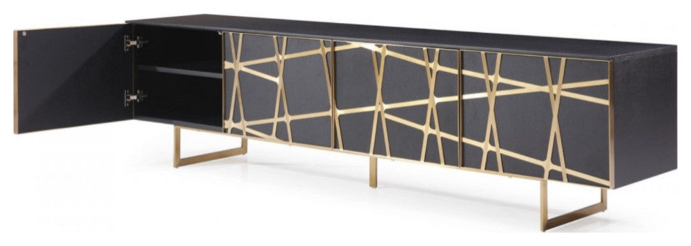 Modrest Kilson Modern Black Oak and Champagne Gold TV Stand