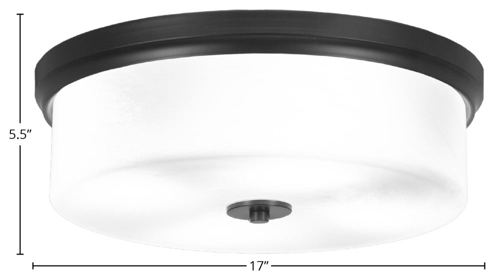 17" 4-Light Flush Mount Light, Matte Black, White Marble Glass