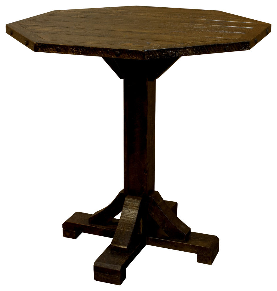 Rustic Barn Wood Style Timber Peg Octagon Pub Table, Driftwood, 42 Inch, Counter Height