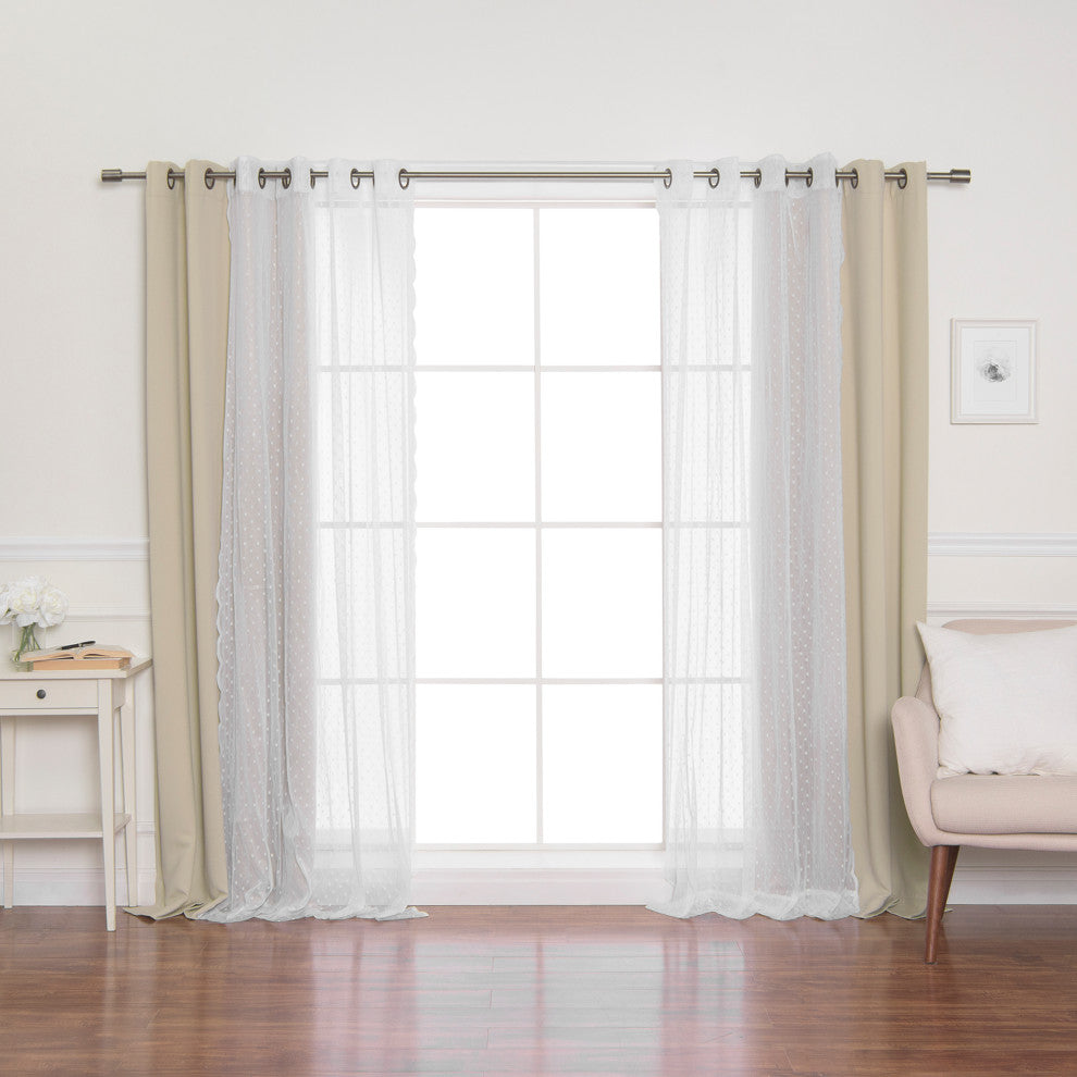 Sheer Pretty Dot and Blackout Curtains, Beige, 52"x96"