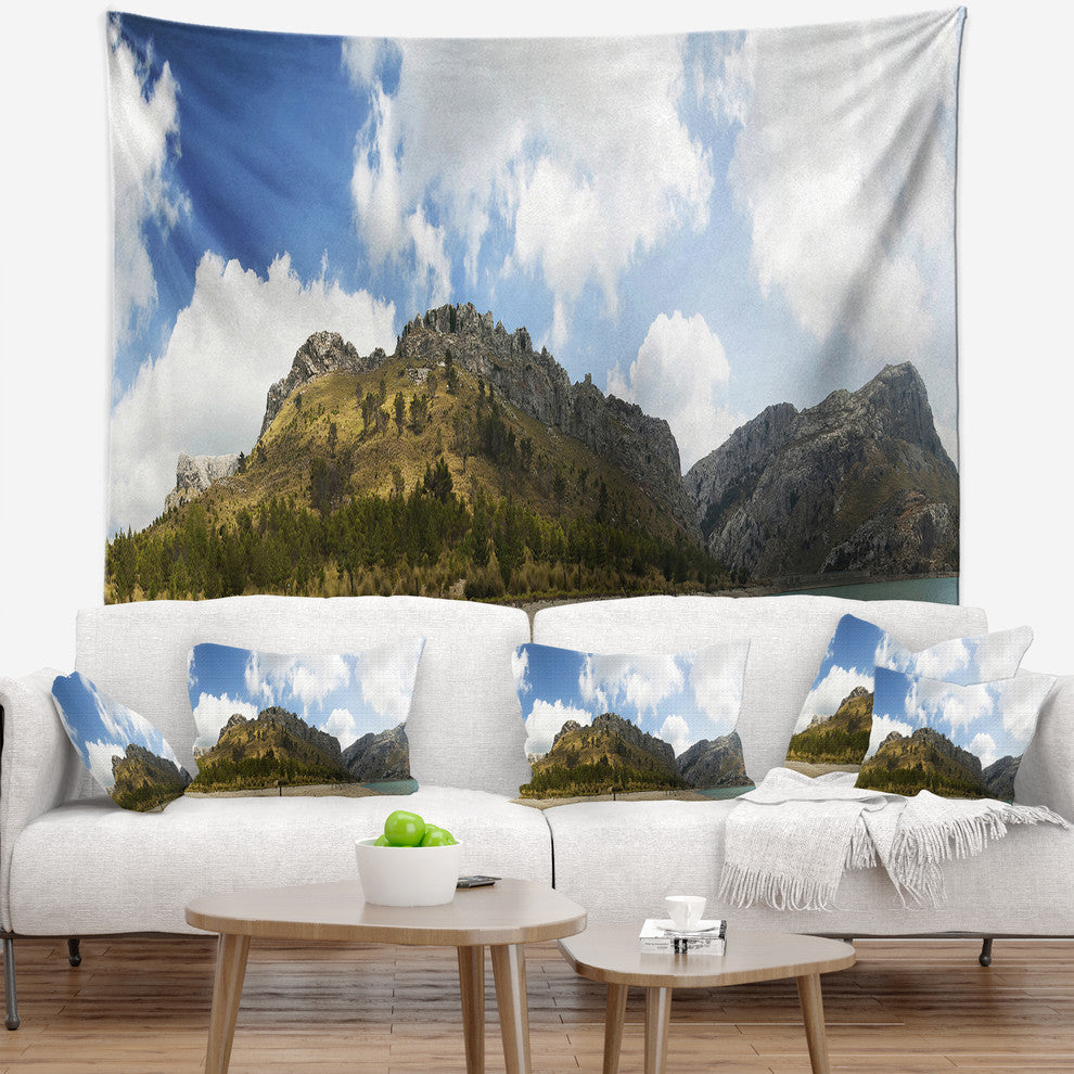 Lake and Clouds Panorama Landscape Wall Tapestry, 39"x32"