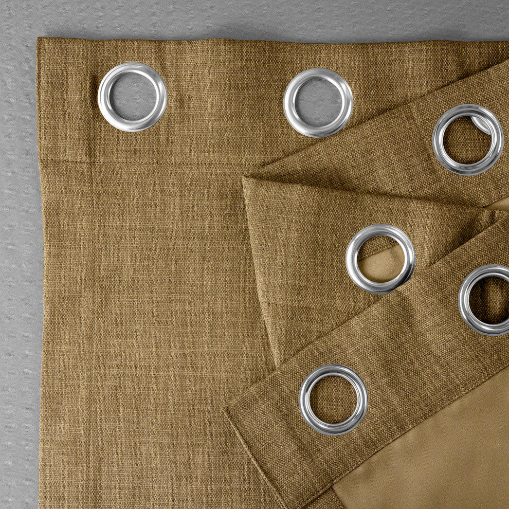 Faux Linen Grommet Room Darkening Curtain Single Panel, Butterscotch, 50w X 96l