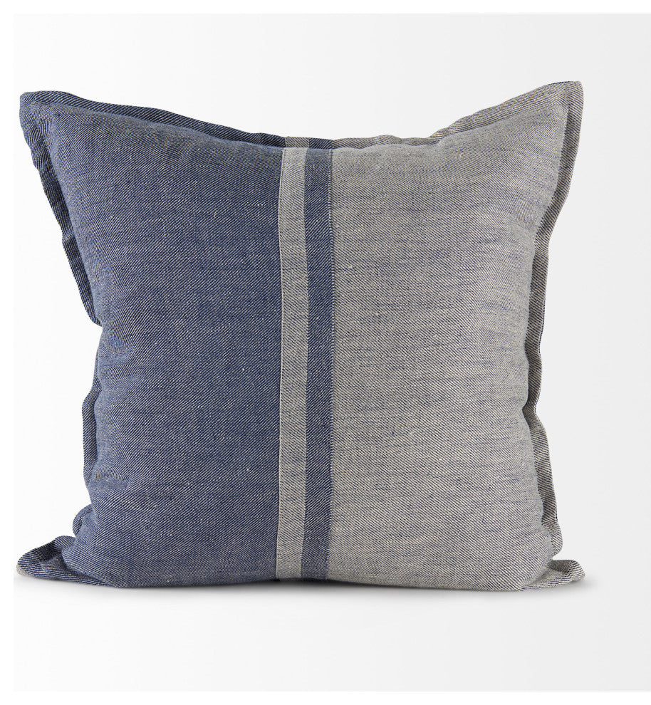 Aubrielle 20Lx20W Gray and Blue Fabric Color Blocked Decorative Pillow Cover