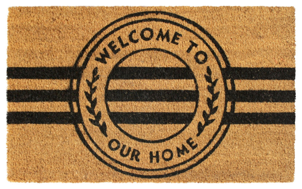 Black Machine Tufted Welcome to our Home Stripe Doormat, 18" x 30"