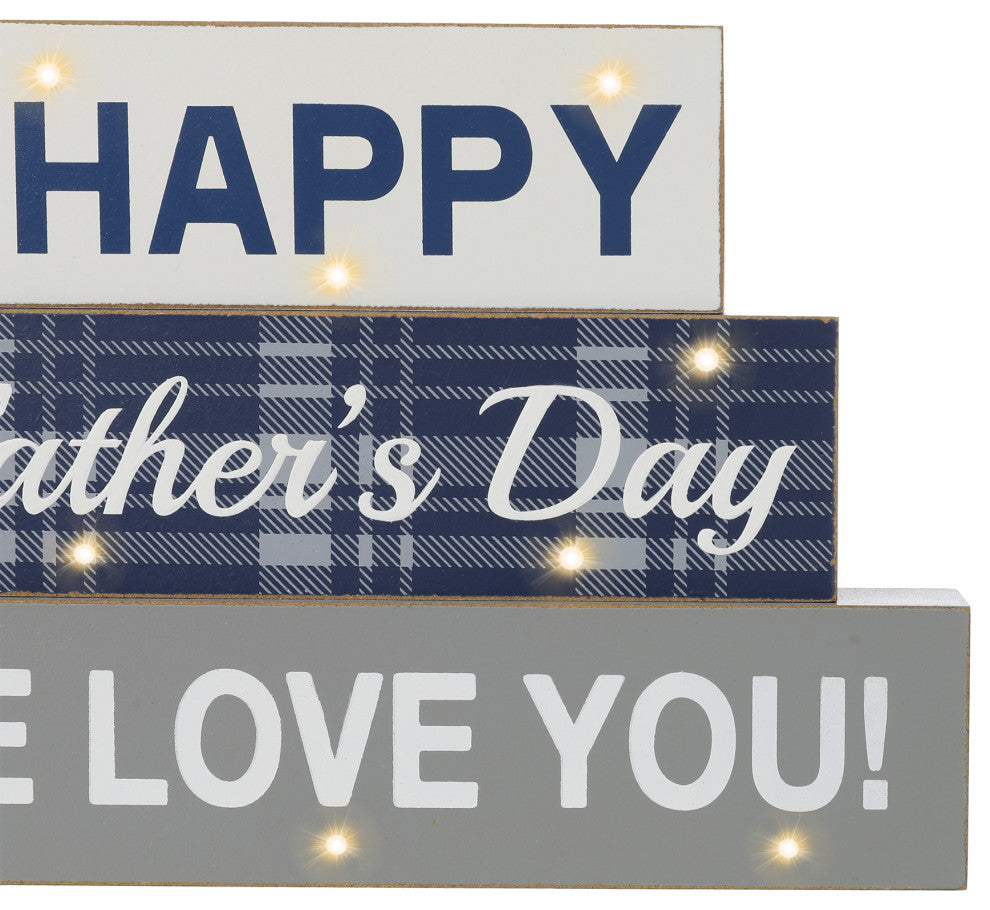 12" Lighted Wooden Happy Father's Day Block Sign