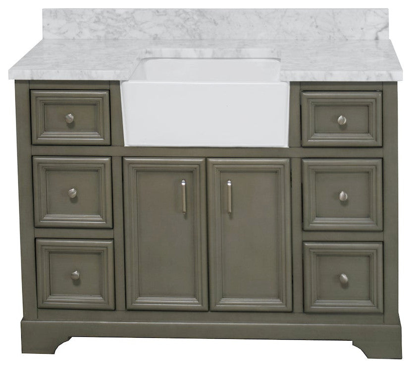 Zelda 48" Bathroom Vanity, Weathered Gray, Carrara Marble