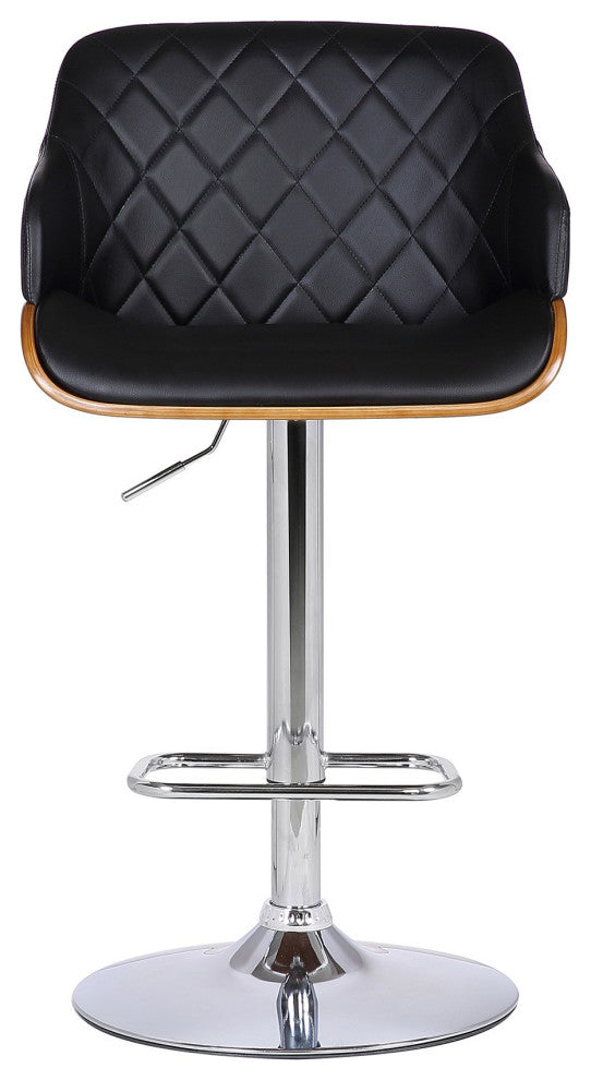 Faux Leather Swivel Adjustable Barstool With Metal Base, Black