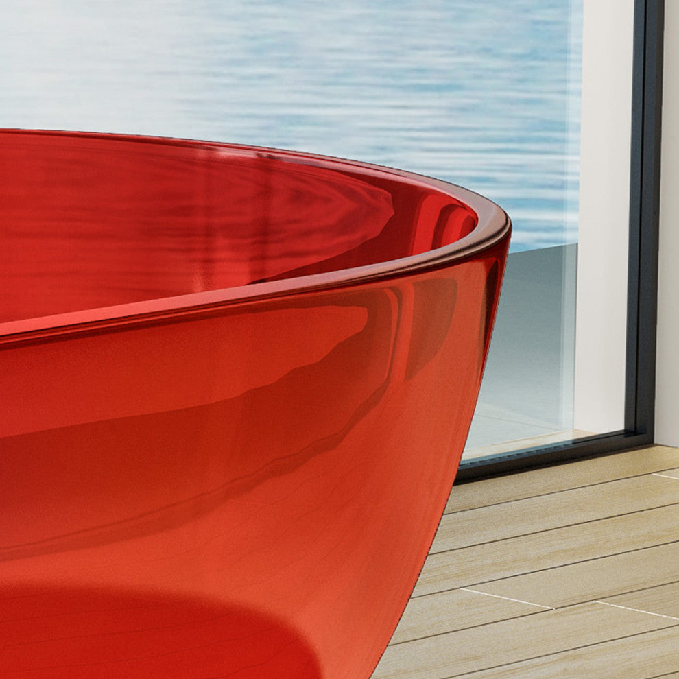 69" Solid Surface Freestanding Flatbottom Soaking Bathtub, Red