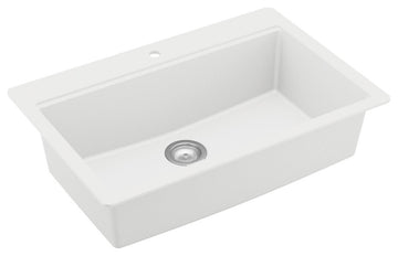 Karran Top Mount 33" Single Bowl Quartz Workstation Kitchen Sink, White