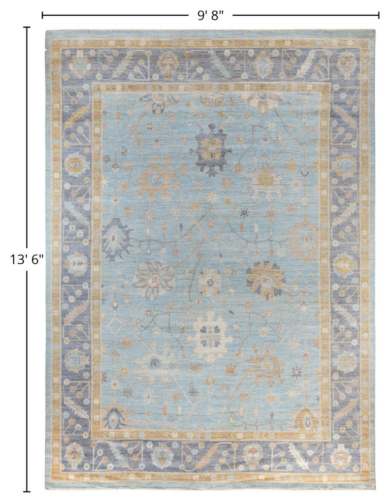 Oushak One-of-a-Kind Hand-Knotted Area Rug Light Blue, 9'8" x 13'6"