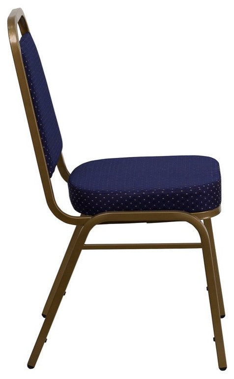 4 Pack Dining Chair, Padded Seat & Trapezoid Back, Navy Pattern Fabric/Gold