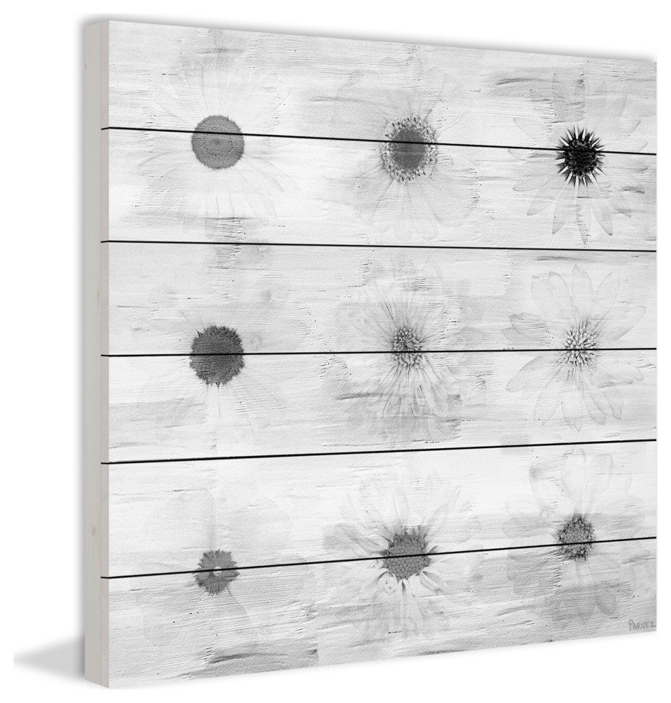 "Grey Flowers" Wall Art on Wood, 32"x32"