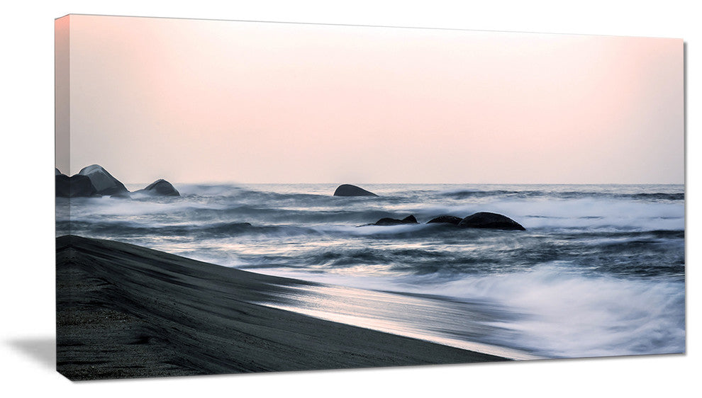 "Wonderful Long Exposure Sea Waves" Beach Canvas Wall Art, 40"x20"