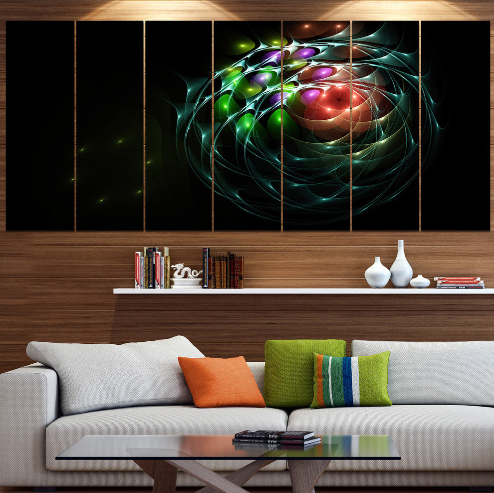 Green 3D Surreal Fractal Design, Abstract Art on Canvas, 83"x32", 7 Panels
