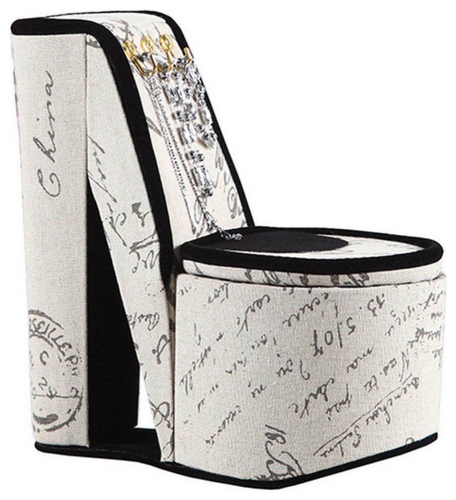 High Heel Script Shoe Jewelry Box with 3 Hooks, Beige and Black