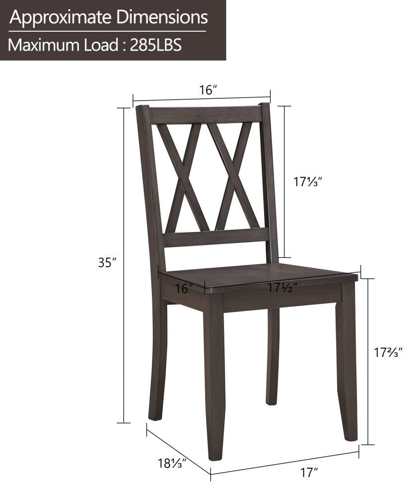 Set of 2 Double-X Back Wood Chairs, Gray