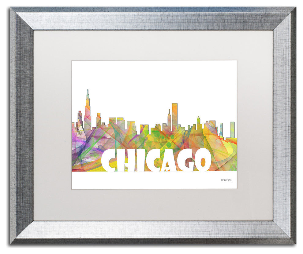 'Chicago Illinois Skyline Mclr 2' Framed Art, Silver Frame, White Matte, 20x16