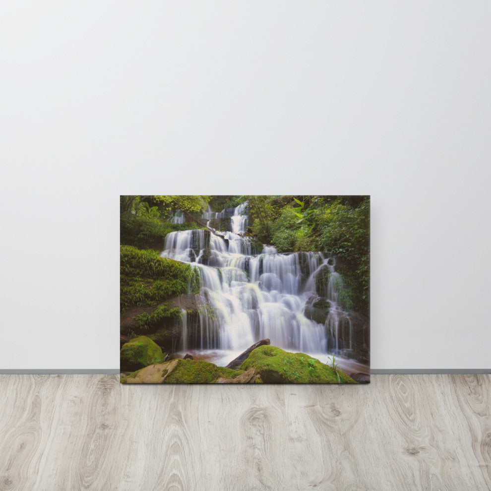 Cascading Water at Mun Daeng Waterfall Landscape Photo Canvas Wall Art Prints, 18" X 24"