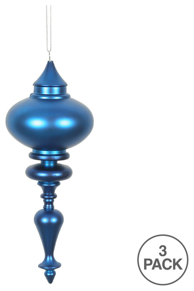 Vickerman N175002D 8" Blue Matte Finial Ornament, Pack of 3