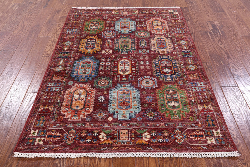 4' 1" X 6' 0" Fine Turkmen Ersari Handmade Wool Rug - Q12789