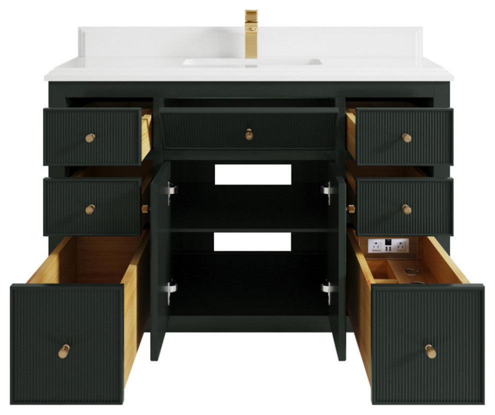Sonoma 48 Single Sink Reeded Bath Vanity in Dark Forest Green 1.5" White Quartz