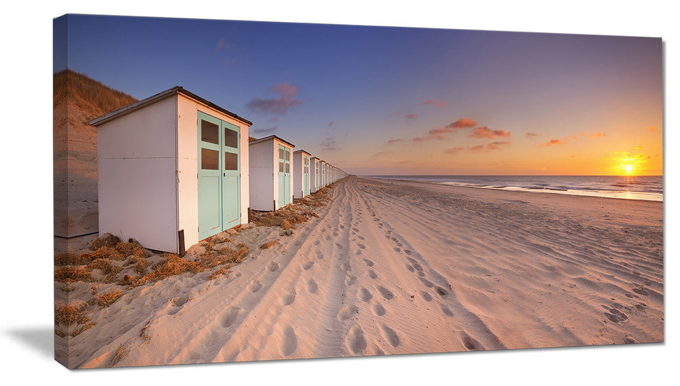 Row of Beach Huts at Sunset, Modern Landscape Canvas Art, 40x20