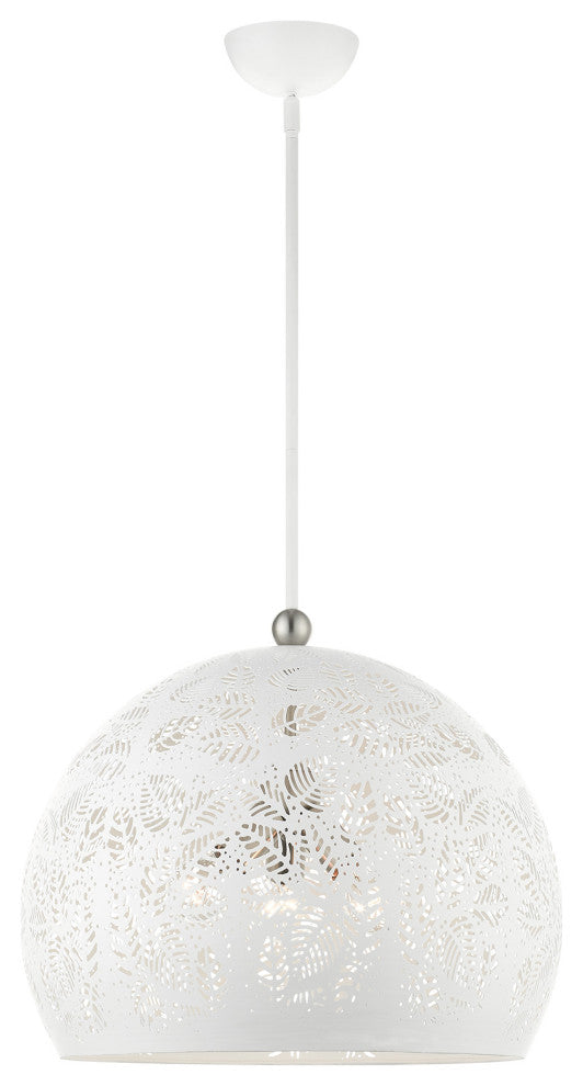 Livex Lighting Chantilly 3 Light White With Brushed Nickel Accents Large Pendant