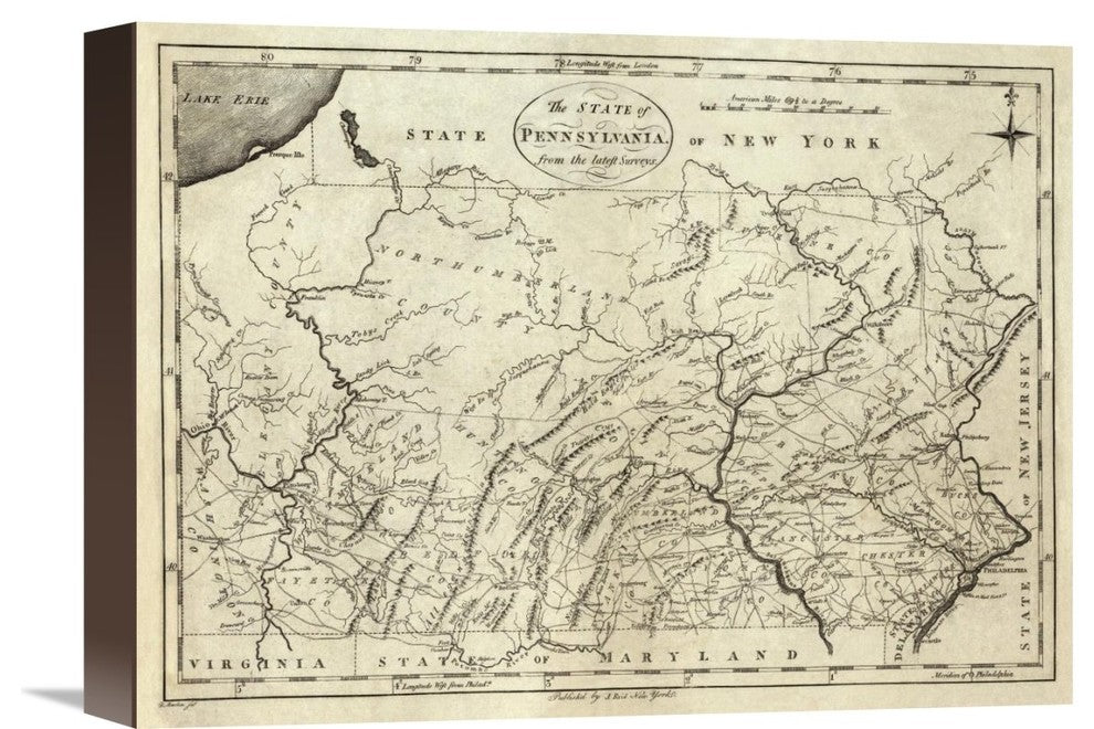 "State of Pennsylvania, 1796" Stretched Canvas Giclee by John Reid, 16"x12"