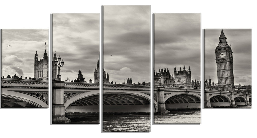 Wonderful View of Westminster Bridge, Cityscape Canvas Print, 60"x32", 5 Panels