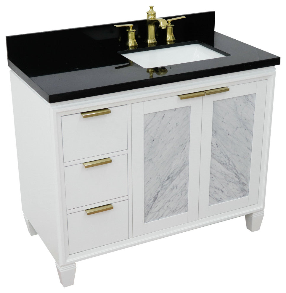 43" Single Vanity, White Finish With Black Galaxy