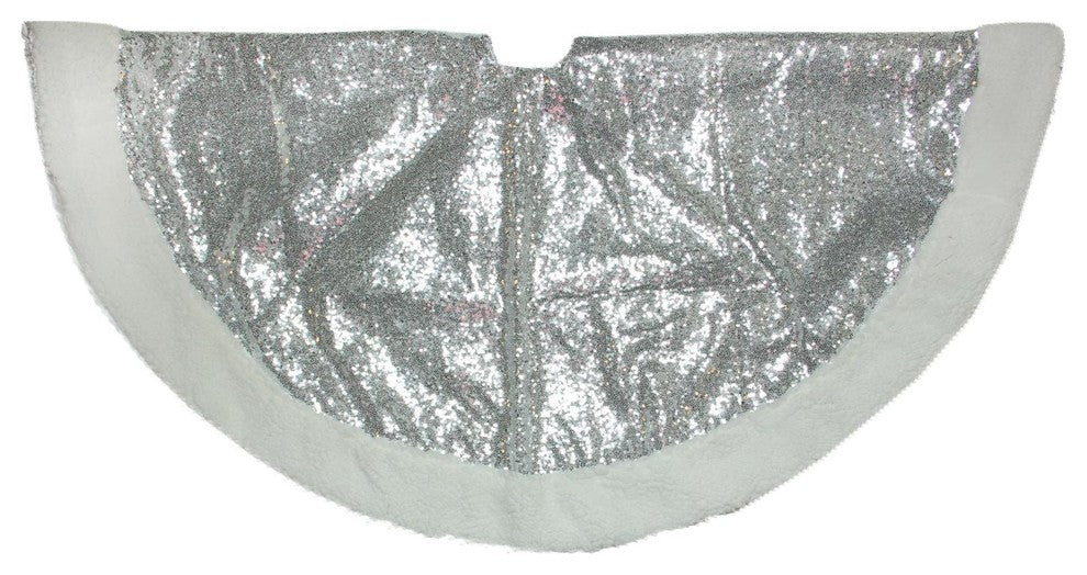 47.2" Winter's Beauty Sparkling Silver and White Christmas Tree Skirt