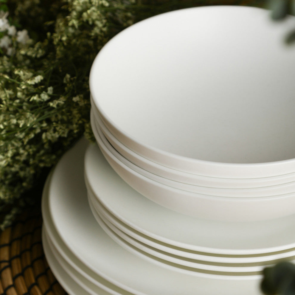 Stone Lain Taglio Bone China 12 Piece Dinnerware Set, Matte White