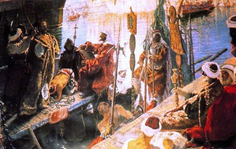 Antonio Munoz Degrain Cervantes en Argel, Gallery Wrapped Canvas, 18"x27"